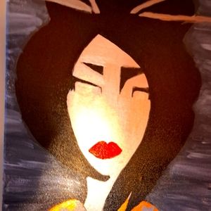 Modern Portrait Canvas of a Japanese Lady with Red and Black Tones